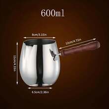choxila 1pc Stainless Steel Coffee Pot - 600ml Large Capacity Coffee Pot, Milk And Butter Heating Pot, Wooden Handle, Latte Cup - View 3