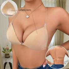 1 Pair Women's Triangle Cup Invisible Adhesive Bra, Reusable Self-Adhesive Bra, Backless Silicone Nipple Covers, Transparent Detachable Shoulder Straps, Sexy Lingerie Accessory, Suitable For Party, Wedding Or Daily Wear - Multicolor - View 2