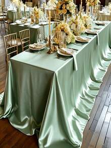 Elegant Rectangular Tablecloth, Wrinkle-Resistant Polyester Satin Fabric, Suitable For Weddings, Birthdays, Parties, Holidays And Special Events - Luxury Table Decor, Party Table Decor, Wedding Tablecloth, Elegant Design, Smooth Texture - Mint Green - View 9