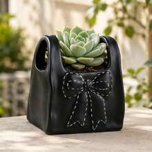 1pc Girly Style Handbag Shaped Flower Pot With Bow, Exquisite Embossed Design, Vanity Decor, Rental Home Soft Furnishing, Best Friend Gift, Desktop Succulent Planter Container - Handbag Planter - View 8