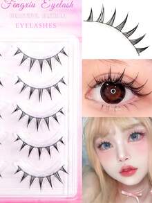 5 Pairs Pointed Tail False Eyelashes, Japanese & Korean Sweet Style, Pointed Tail Design, Create Natural Big Eye Makeup Effect, Lightweight Soft Eyelashes Fit Eye Shape, DIY Easy Application Quickly Complete Eye Makeup, Save Makeup Time, Suitable For Beginners, Reusable, Suitable For Daily Commute, Date, Travel, Party, Ideal Gift For Best Friend And Girlfriend On Holidays - Black - View 3