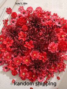 15/50/100pcs Red Artificial Flowers/Silk Flowers Material Pack, Suitable For Home Decor, Graduation, Wedding, Party Decoration. Valentine's Day, Mother's Day Gift, Flower Box Material, New Year Decoration. - Red - View 6