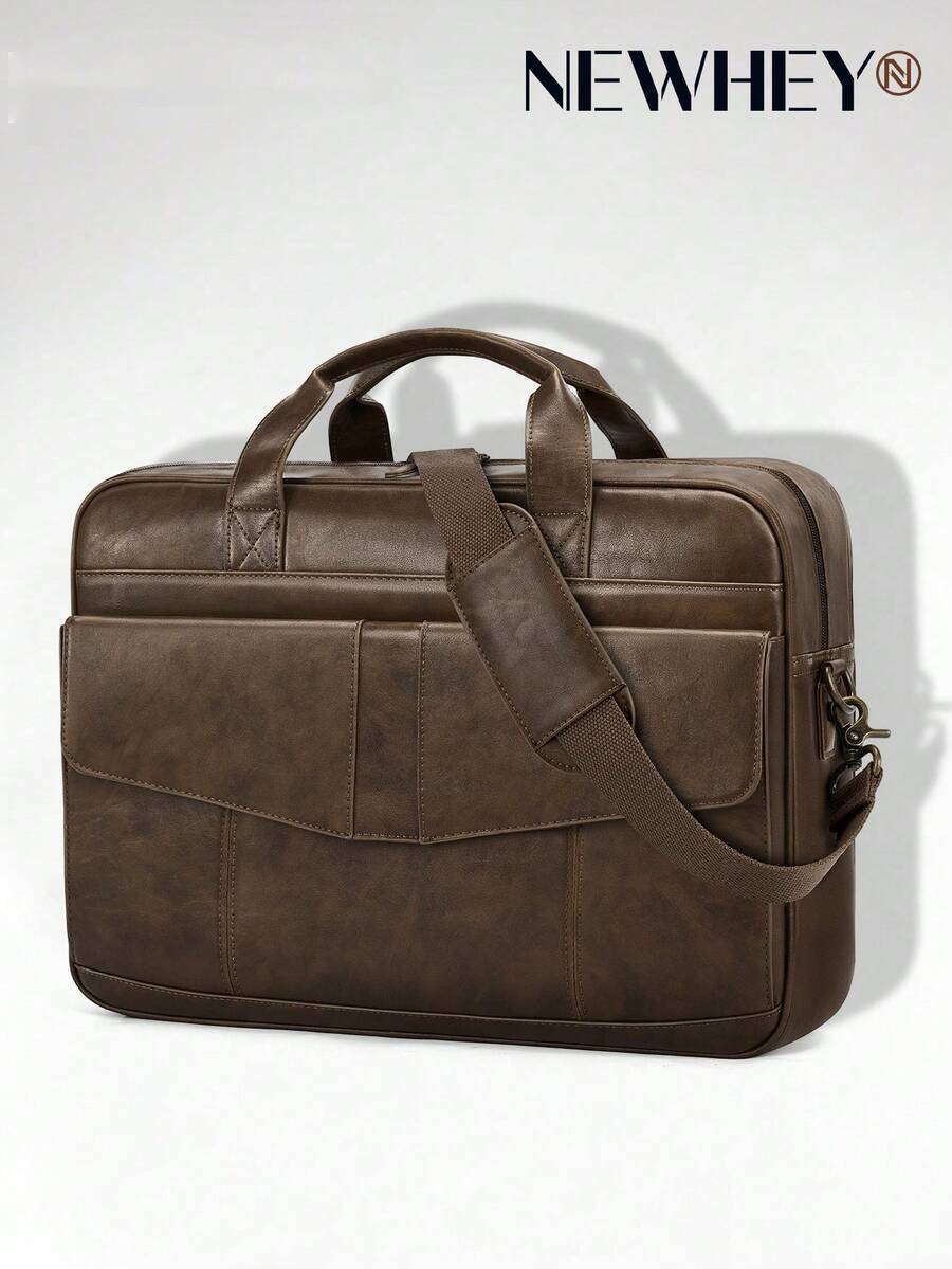 NEWHEY Men's Messenger Bag, 16-Inch Laptop Bag, PU Leather Briefcase, Vintage, Large Capacity Organizer, Work Business Travel, Professional Anti-Theft