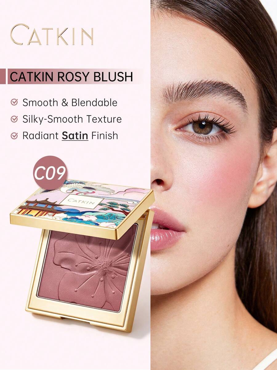 CATKIN Powder Blush, Natural Radiant, Smooth & Blendable, Baked Blush Palette C09 Midnight Blue