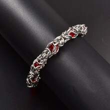 1pc Street Hip-Hop Punk Style Stainless Steel Silver Bracelet, Inlaid With Red Zirconia, Unisex, Suitable For Daily And Party Wear - Silver - View 4