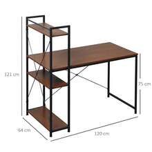 Escrivaninha de canto com espaço de armazenamento de design industrial e uma estante de 3 prateleiras em aglomerado com efeito de nogueira. - A - Ver 5