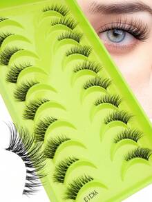 10 Pairs Half Eyelashes Natural Short Cat Eye Soft Transparent Band Reusable 3D Faux Eyelash Extensions Makeup Suitable For Women's Daily Makeup - Half Eyelashes - View 2