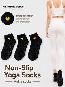 CLIMPRESSION Women's Fluffy Coral Fleece Socks, Cute Heart Embroidered Non-Slip Slipper Socks, Warm Soft Comfortable Winter Sleep Home Socks - Hot Pink - View 6