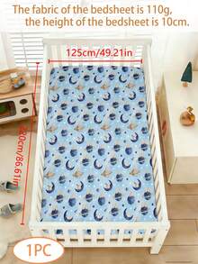 1PC Baby Fitted Crib Sheet, Space Planet Moon Star Rabbit Print Crib Mattress Cover,Cartoon Universe Nursery Bedding For Newborn - Multicolor - View 16