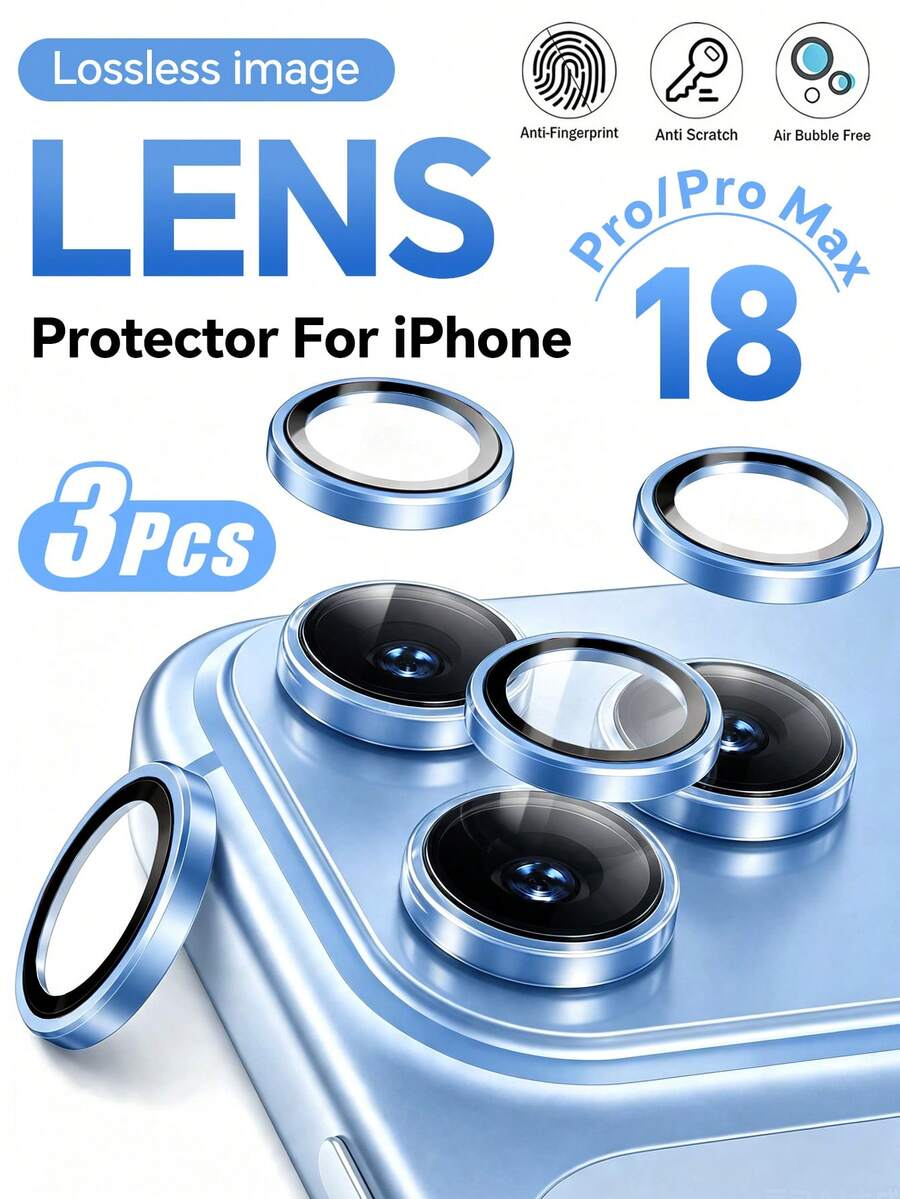 3 Paket [Baru 2026] Pelindung Lensa Kamera Kaca Tempered 9H Kompatibel Dengan iPhone 18 Pro Max/18 Pro/17 Pro Max/16/15/14 Pro/14 Pro Max, Bingkai Logam, Anti Sidik Jari, Jernih HD, Bebas Gelembung, Mudah Dipasang, Ramah Casing, Biru - Baby Blue - View 1