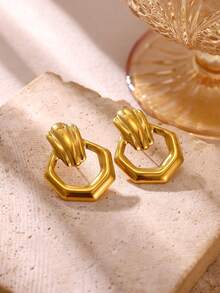 3 Pairs Fashion Irregular Round Earrings For Women Stainless Steel Geometric Earrings Wedding Party Jewelry Gifts - Gold - View 2