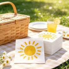 20/40/60pcs Bohemian Style Sun Paper Napkins, First Trip Around The Sun Party Napkins, Disposable Sun Cocktail Napkins, Suitable For 1st Birthday, Baby Shower Party Supplies, Here Comes The Son Party Decorations - Boho Sun - View 1