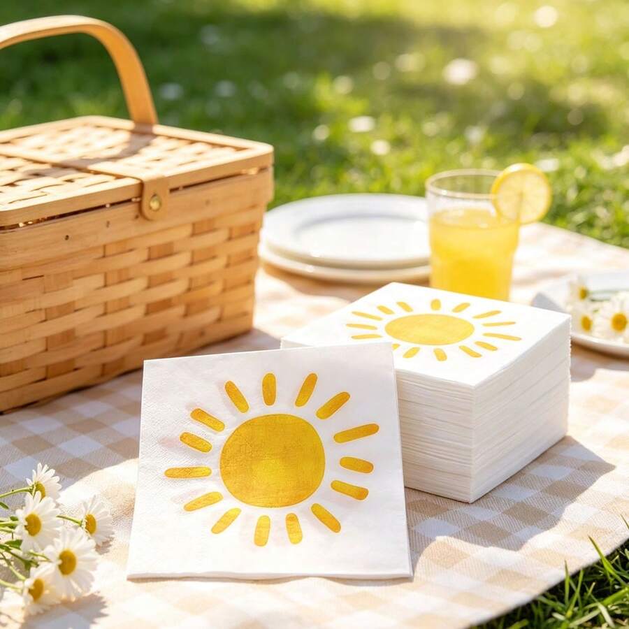20/40/60pcs Bohemian Style Sun Paper Napkins, First Trip Around The Sun Party Napkins, Disposable Sun Cocktail Napkins, Suitable For 1st Birthday, Baby Shower Party Supplies, Here Comes The Son Party Decorations - Boho Sun - View 1