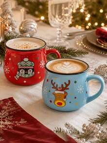 1pc 150ml Mini Ceramic Christmas Mugs,Cute Washable Elegant Christmas Coffee Cups,Suitable For Coffee, Tea, Desserts,Hot,Suitable As Gift For Christmas New Year Holiday Party,Festive Table Setting Decor - Multicolor - View 6