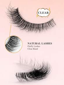 ENCHUW 6 Pairs Natural False Eyelashes Wispy Cross Eyelash With Clear Band Soft Natural Look Eye Lashes Extension - Black - View 2
