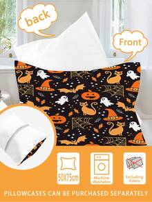 2/3PCS Black Halloween Cartoon Fitted Sheet Set Pumpkin Bat Print Fitted Sheet Set Soft Breathable Bedding For All Seasons Twin/Full/Queen 100% Polyester Machine Washable - Multicolor - View 7