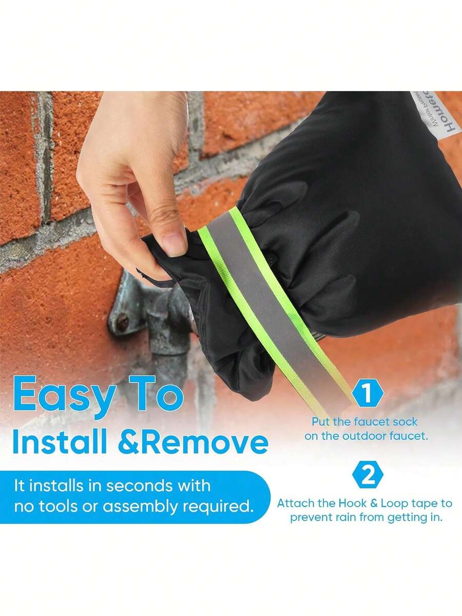 1pc Black Outdoor Faucet Winter Pipe Protection Cover (Waterproof & Anti-Freeze), Reflective & Reusable, Suitable For Outdoor Patio, Home Faucet Protection, Garden & Outdoor Gardening Accessories And Tools, Applicable To Outdoor Hose Faucet, Winter Insulation Essential - A - View 1