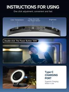 AXNEN Magnetic Phone Fill Light, Portable Rotation Selfie Fill Light, Rechargeable Large Capacity Battery, Warm/Cold/Natural Lighting, Adjustable Brightness Light, For Ios, Smart Phones, Laptop, Photography, Camera & Video, Perfect For Makeup Selfies - one-size - View 7