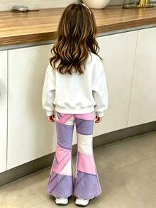 Baby Girls Cartoon Heart Print Crew Neck Sweatshirt And Flare Pants - White - View 2