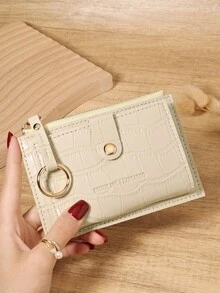 Beige Crocodile Pattern Metal Buckle Mini Wallet, Zipper Flap Multi-Card Slot Design, PU Leather Coin Purse, Unisex Daily Travel, Compact Minimalist Style Birthday Christmas Gift - Beige - View 3