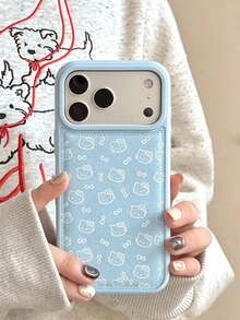SANRIO 少女粉可愛線條 Hello Kitty 蝴蝶結手機殼，相容 Apple 17/17Air/17Pro/17Promax、16/16Plus/16Pro/16Promax、15/15Plus/15Pro/15Promax、14/14Plus/14Pro/14Promax、13/13Pro/13Promax、12/12Pro/12Promax、11/11Pro Max，防塵、高質感、熱門泡泡防震保護殼 - 淺藍色 - 查看 4
