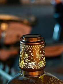 1PC Antique Bronze Hollow Butterfly Solar Hanging Lantern, Shadow Projection LED Solar Lamp, Outdoor Waterproof Decor Ornament For Patio Yard Porch Garden Daily & Festival Lighting - Multicolor - View 6