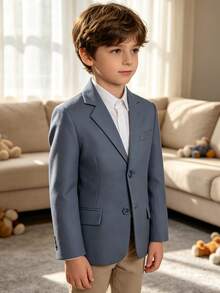 Boys' Suit Jacket Button-Up Blazer Set, Fitted Lapel Formal Suit, Denim Blue, 4-16Y - Dusty Blue - View 4