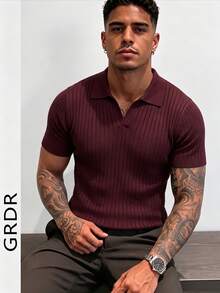 GRDR Men's Summer Solid Color Polo Collar Short Sleeve Knit Sweater, Suitable For Summer Outings, Essential For Fashionable Styling - Burgundy - View 5