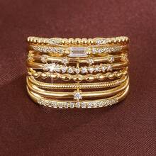 1pc Minimalist Geometric Parallel Lines Wide Band Design Cubic Zirconia Inlaid Fashion Ring For Women - Multicolor - View 1