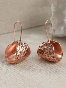 YOYO Vintage Handmade Hammered Texture Earrings, Unique Raised And Recessed Design, Unique Gift For Girlfriend - Rose Gold - View 9