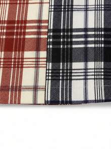 Men's Long Sleeve Shirt With Front And Back Prints, Featuring Plaid Patchwork And Colorblock Design, Sleeve Decorated With Slogan Pattern, Creating A Layered Outfit Effect; Blending Y2K Retro Grunge And Skateboard Youth Street Style, Soft Touch, Suitable For Autumn Casual Wear - Multicolor - View 5