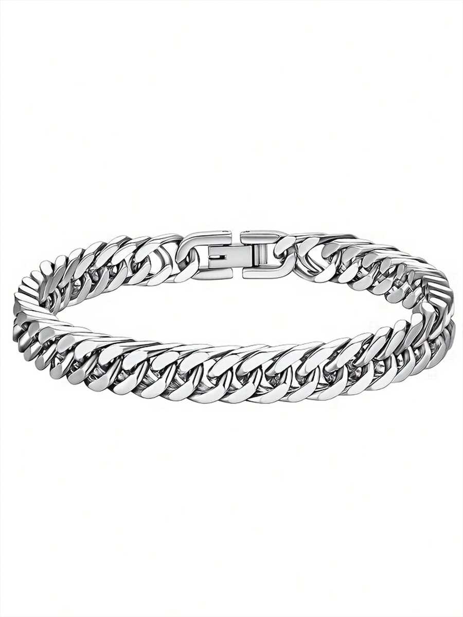8mm Hip Hop Stainless Steel Miami Cuban Link Bracelet, Unisex - Silver - View 1