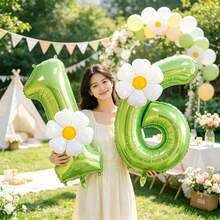 Green And White Daisy Party Balloon Set For Birthday Parties Photo Booth Props Anniversary Celebrations Holiday Decorations Outdoor Events Backdrop Walls And Photography Backgrounds - View 6