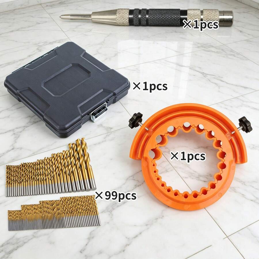 UNISURE 1 Set Multi-Specification Titanium Coated High-Speed Steel Drill Bit & Sharpening Kit (Includes 149 Twist Drills + 20 Hole Sharpening Machine + Center Punch), Minimalist Gold Cylindrical Drill Bits With Spiral Grooves And Sharpening Machine Positioning Slots, Multi-Function Tool For Drilling, Sharpening And Refurbishing Old Drill Bits, Suitable For Home Decor DIY Repair And Father's Day Gift