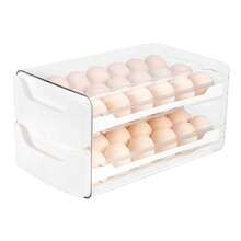 Clear Stackable Egg Holder Storage Container – Fridge Drawer Box & Kitchen Egg Basket Organiser - White - View 12