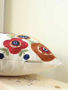 1pc Flower Embroidered Cushion Cover Without Filler, Modern Woven Fabric Decorative Throw Pillow Case For Bedroom, All Season - Multicolor - View 9