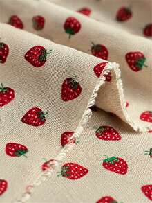 1 lembar Kain Linen Motif Stroberi Warna Beige, Kain Tenun Motif Buah Lucu, Kain Cetak Lembut dan Bernapas, Cocok untuk Pembuatan Gaun, Sarung Bantal, Tas Jinjing, Dekorasi Rumah, Jahitan Tangan dan Kerajinan DIY - linen - View 2