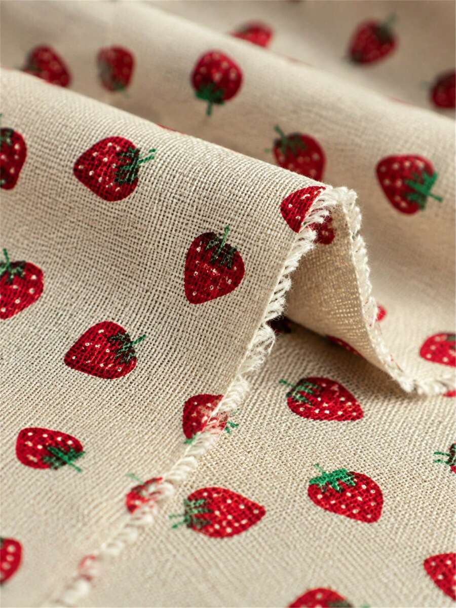1 lembar Kain Linen Motif Stroberi Warna Beige, Kain Tenun Motif Buah Lucu, Kain Cetak Lembut dan Bernapas, Cocok untuk Pembuatan Gaun, Sarung Bantal, Tas Jinjing, Dekorasi Rumah, Jahitan Tangan dan Kerajinan DIY