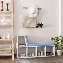 2-in-1 boekenkast/bank met 5 opbergvakken en 2 kussens, 108 x 30 x 60 cm, wit/blauw - A - Bekijken 4