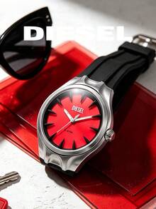 Diesel Streamline Series DZ2202 44mm Large Dial Red Sunray Dial Black Silicone Strap Quartz Men's Watch - Red - View 8
