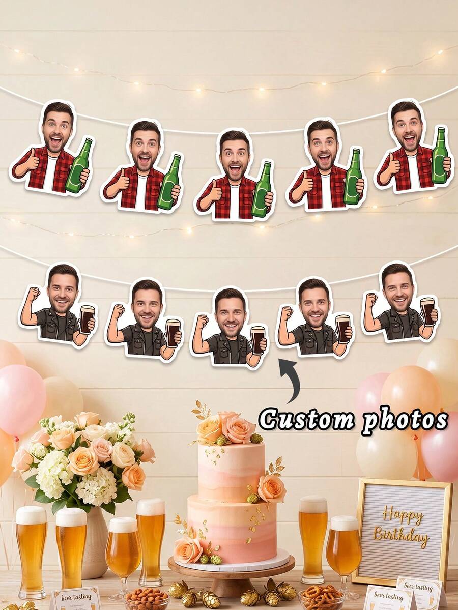 6/9/12pcs Banner Foto Kustom untuk Pesta Bertema Bir Pria, Banner Kartun yang Dipersonalisasi untuk Pesta Bujang, Dekorasi Pesta BBQ di Halaman Belakang - MultiWarna - View 1