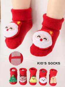 5 Pairs Baby Autumn/Winter Red Anti-Slip Christmas Floor Socks - Multicolor - View 1