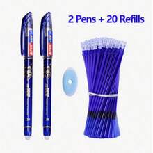 1 Pack Of 2 Pens + 20 Refills + 1 Random Color Eraser, 0.38mm Erasable Pens For Students, Refillable Smudge-Resistant Ballpoint Pens With Smooth Writing, Back To School - Multiple Styles - View 13