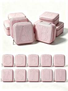 Personalized Initial Mini Portable Jewelry Box A-Z All Letters Available Pink Travel Small Accessory Storage Box Girls Carry Earring Ring Necklace Storage Gift Box - Multicolor - View 1