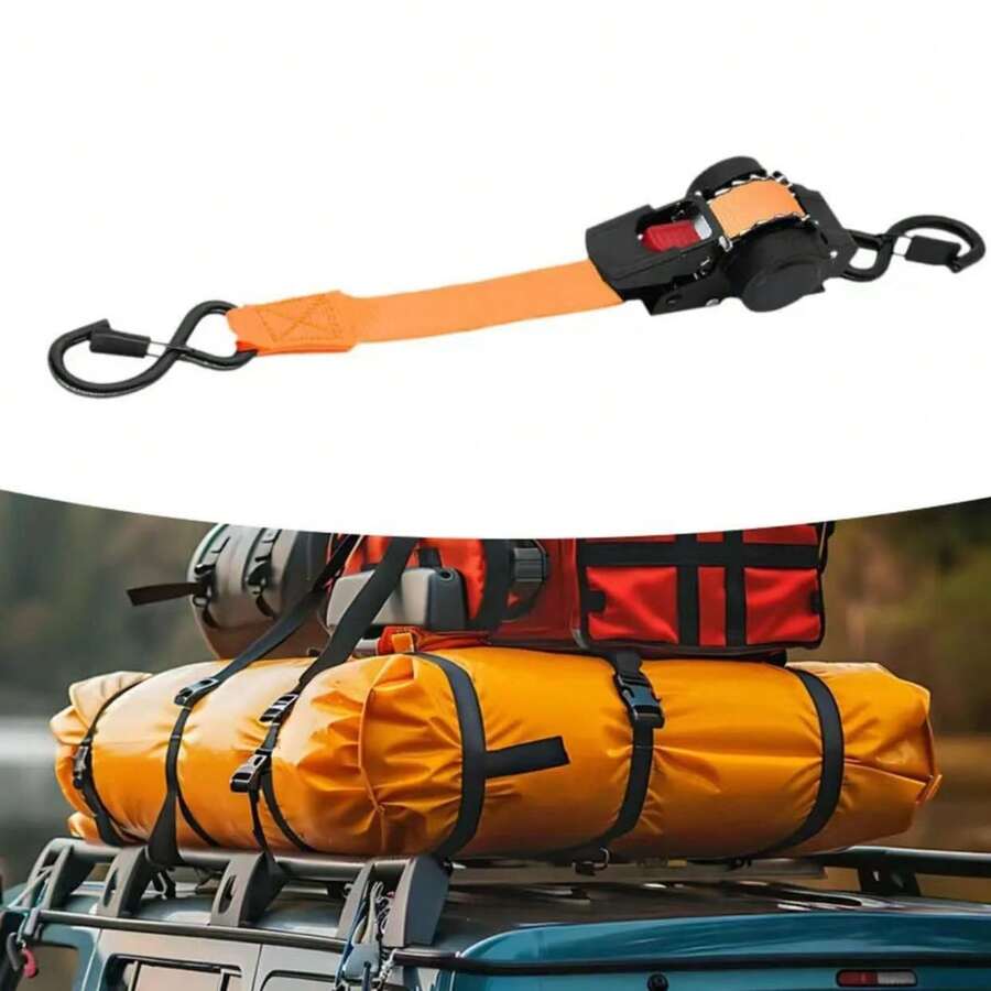 1pc Retractable Ratchet Tie Down Strap, Heavy Duty Self-Retracting Cargo Strap - Suitable For Trucks, Trailers, Motorcycles, Moving, Home Appliances
