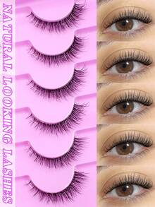 ENCHUW 6 Pairs Natural False Eyelashes Wispy Cross Eyelash With Clear Band Soft Natural Look Eye Lashes Extension - Black - View 1