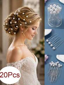 20pcs Pearl Bridal Hair Clip Set, Elegant Wedding Hair Accessories, Suitable For Bride And Bridesmaid Updo Hairstyles - Silver - View 4