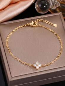 1pc Versatile Elegant Four-Leaf Clover Women's Bracelet, Gold-Plated Jewelry Accessory, Daily Travel Accessory, Anniversary Birthday Gift For Girlfriend - Bracelet - View 5