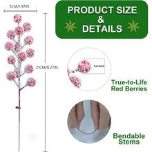 5PCS Multi‑Heads Artificial Red Holly Berry Stems, Glossy Faux Red Berry Picks, Christmas Tree Wreath Vase Arrangement DIY Stems, Winter Xmas Holiday Home Table Decor - Red - View 3