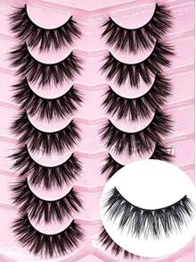 7 Pairs Fox Eye False Eyelashes, Fluffy Voluminous Wispy Lashes, Natural Curly 3D Stereo Faux Mink Eyelashes, Soft Reusable Eye Lashes For Women Daily Party Makeup - Black - View 9